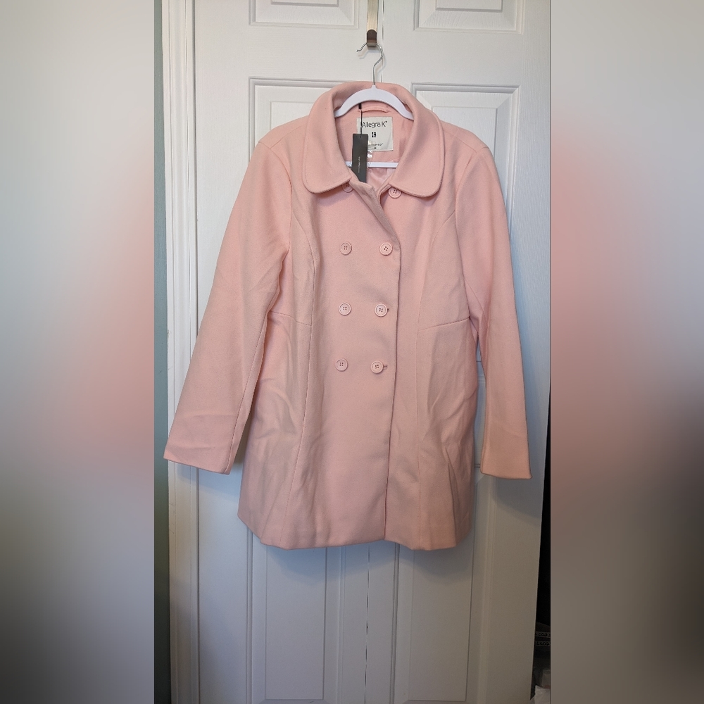 NWT Women's Allegra K - Peter Pan Collar Regular Fit -Double Breasted Trenchcoat